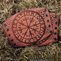 A Pair Leather  Bracers Armor Vegvisir Futhark Runes Vikings Compass Magic Stave Nordic 